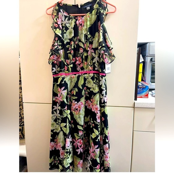 Tommy Hilfiger Dresses & Skirts - Tommy Hilfiger Womens Pink Floral Sleeveless Ruffle Evening Midi Dress Size 12